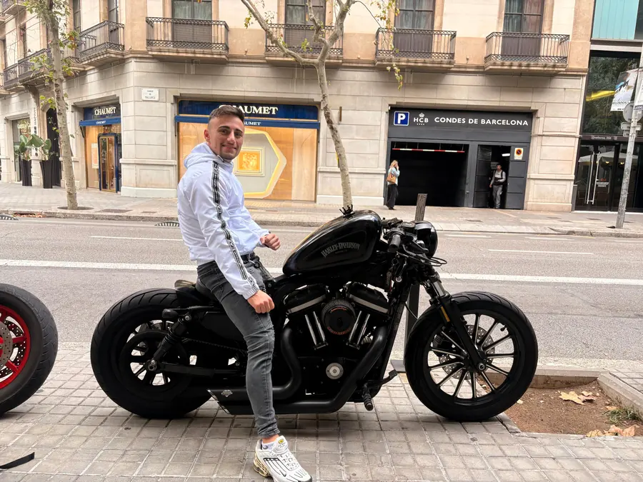 Federico on his motorbike in Barcelona